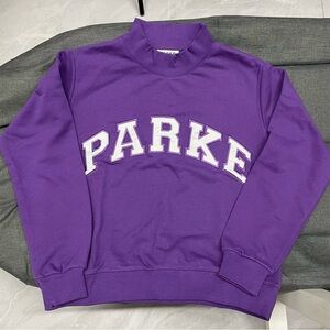 PARKE Purple Mock Neck Sweatshirt with White Varsity Arch